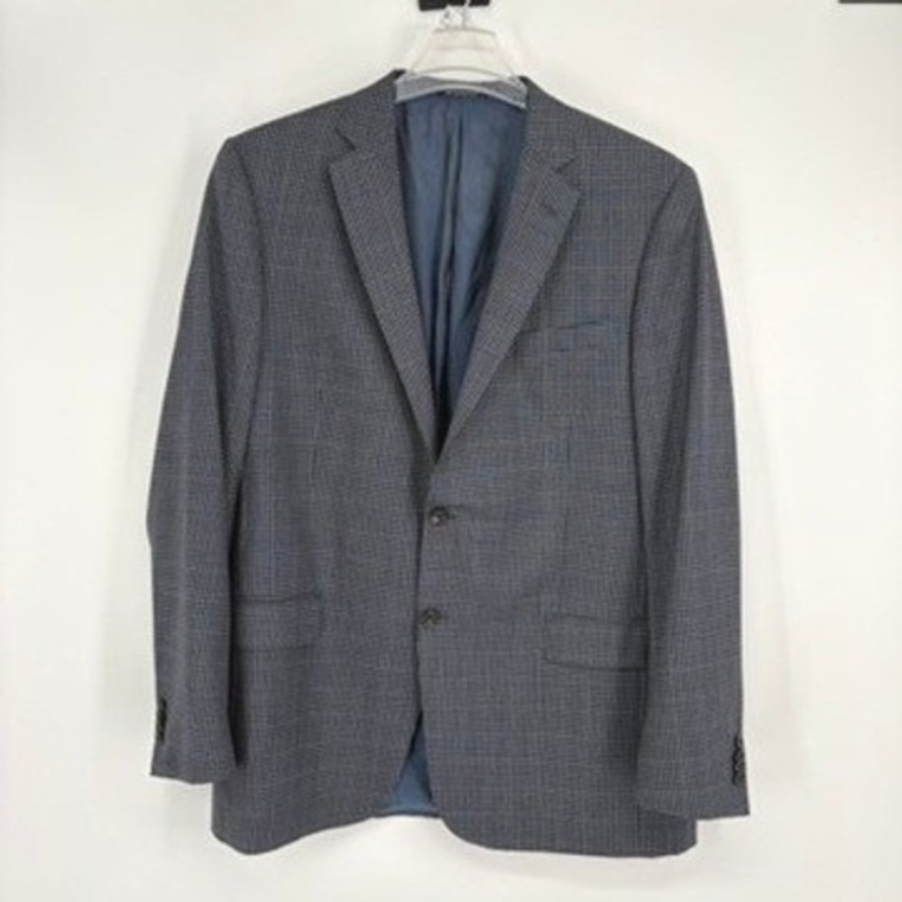 Hart Schaffner Marx Blazer 46L Blue Grey Micro-Houndstooth Sport Coat USA Made